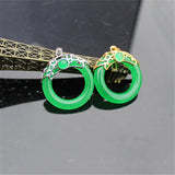 Green Jade Safety Buckle Pendant Beads Necklace Charm Woman Lucky Amulet