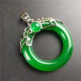 Green Jade Safety Buckle Pendant Beads Necklace Charm Woman Lucky Amulet