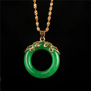 Green Jade Safety Buckle Pendant Beads Necklace Charm Woman Lucky Amulet
