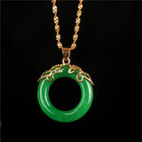 Green Jade Safety Buckle Pendant Beads Necklace Charm Woman Lucky Amulet