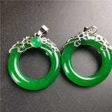 Green Jade Safety Buckle Pendant Beads Necklace Charm Woman Lucky Amulet