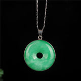 Green Jade Safety Buckle Necklace Charm Woman Lucky Amulet