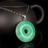 Green Jade Safety Buckle Necklace Charm Woman Lucky Amulet