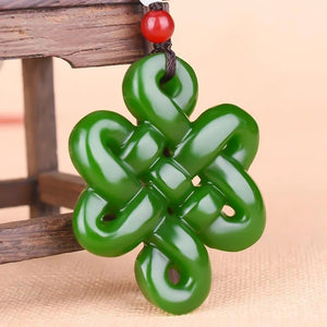 Chinese Green Jade Knot Hollow-out Pendant Necklace Charm Jewellery