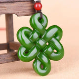 Chinese Green Jade Knot Hollow-out Pendant Necklace Charm Jewellery