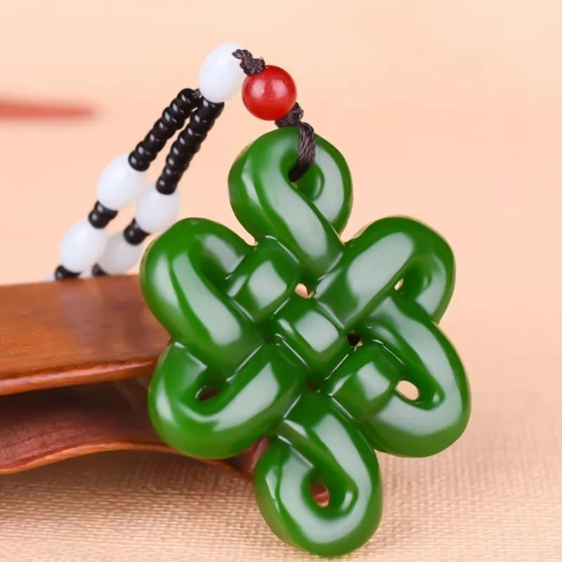 Chinese Green Jade Knot Hollow-out Pendant Necklace Charm Jewellery