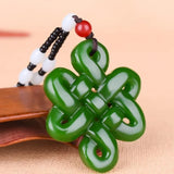 Chinese Green Jade Knot Hollow-out Pendant Necklace Charm Jewellery