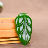Chinese Green Jade Leaf Pendant Necklace Charm for Women