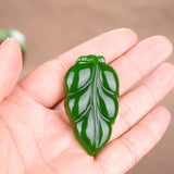 Chinese Green Jade Leaf Pendant Necklace Charm for Women