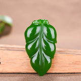 Chinese Green Jade Leaf Pendant Necklace Charm for Women