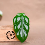 Chinese Green Jade Leaf Pendant Necklace Charm for Women