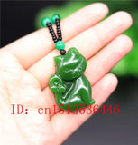 Chinese Green Jade Cat Pendant Necklace Charm Hand-Carved Amulet