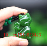 Chinese Green Jade Cat Pendant Necklace Charm Hand-Carved Amulet