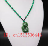 Chinese Green Jade Cat Pendant Necklace Charm Hand-Carved Amulet