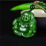 Chinese Green Jade Maitreya Buddha Pendant Necklace Charm