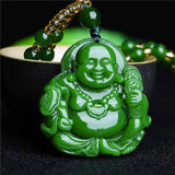 Chinese Green Jade Maitreya Buddha Pendant Necklace Charm