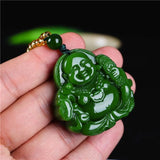Chinese Green Jade Maitreya Buddha Pendant Necklace Charm