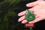 Chinese Green Jade Money Buddha Pendant Necklace Charm Lucky Amulet