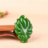 Hand-Carved Chinese Green Jade Nine-Tailed Fox Pendant Necklace