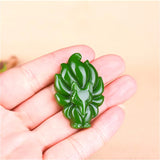 Hand-Carved Chinese Green Jade Nine-Tailed Fox Pendant Necklace