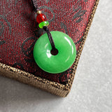 Chinese Green Jade Safety Buckle Pendant Beads Necklace Charm Jewellery