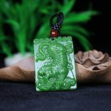 Chinese Green Jade Tiger Pendant Necklace Charm Jadeite Jewelry Carved Amulet