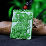 Chinese Green Jade Tiger Pendant Necklace Charm Jadeite Jewelry Carved Amulet
