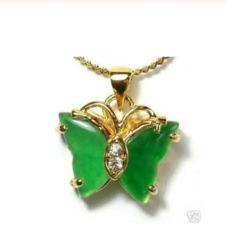 Chinese Green Jade Butterfly Pendant Necklace