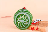 Chinese Green Jade Hollow Wind-Fire Wheel Pendant Necklace Charm