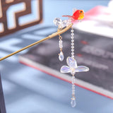 Chinese Hairpin for Women Red Carp Hair Sticks Alloy Tassel Headdress