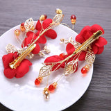 Chinese Hair Accessories Red Flower Bride Hair Clip Barrette Wedding Headwear