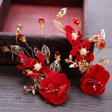 Chinese Hair Accessories Red Flower Bride Hair Clip Barrette Wedding Headwear