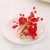 Chinese Hair Accessories Red Flower Bride Hair Clip Barrette Wedding Headwear