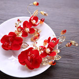 Chinese Hair Accessories Red Flower Bride Hair Clip Barrette Wedding Headwear