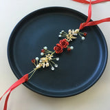 Red Flower Pearl Hairband Vintage Bridal Hair Accessories