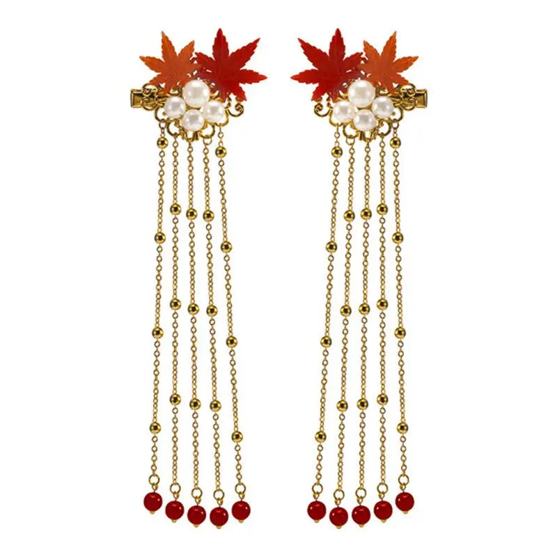 Vintage Chinese Maple Leaf Hairpin Hanfu Head Jewelry 1 Pair