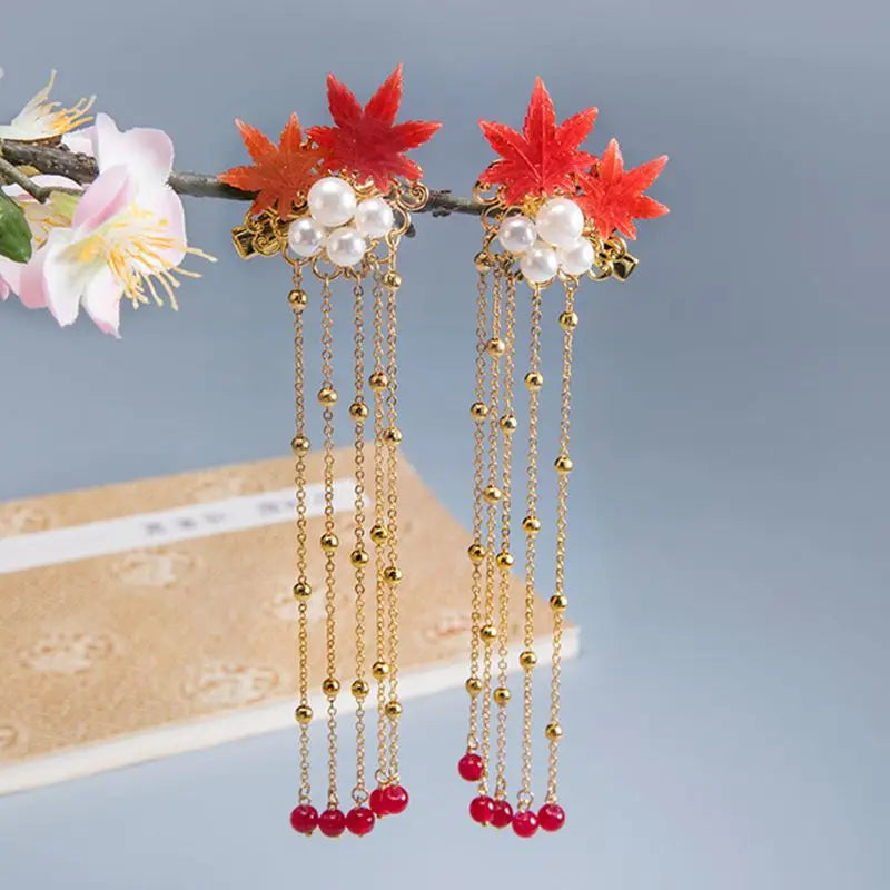 Vintage Chinese Maple Leaf Hairpin Hanfu Head Jewelry 1 Pair