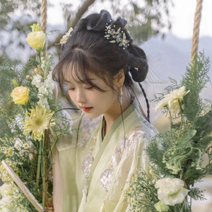 Chinese Hair Clip Hairpins Green Flower Girls Fairy Hanfu Hair Accessories