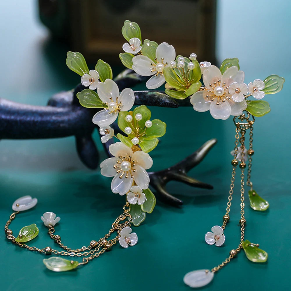 Chinese Vintage Hair Clips Flower Tassel Barrettes Antique Wedding Jewelry