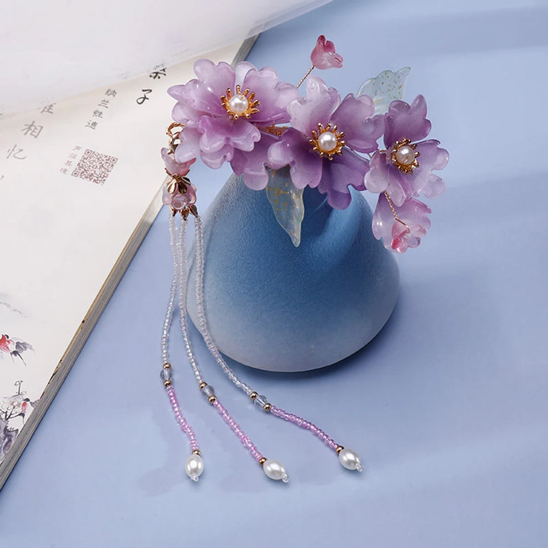 Chinese Hair Jewelry Purple Flower Hairpins Headpieces