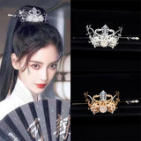 Chinese Hairpins Clips Silver Metal Pearls Crown Tiara