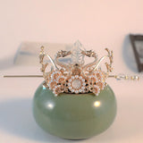 Chinese Hairpins Clips Silver Metal Pearls Crown Tiara
