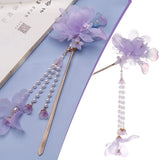 Chinese Silk Floral Hairpin Fringe Headwear for Party Outfit