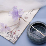 Chinese Silk Floral Hairpin Fringe Headwear for Party Outfit