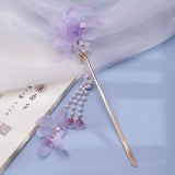 Chinese Silk Floral Hairpin Fringe Headwear for Party Outfit