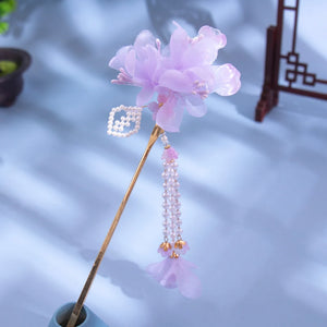 Chinese Silk Floral Hairpin Fringe Headwear for Party Outfit