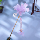 Chinese Silk Floral Hairpin Fringe Headwear for Party Outfit