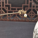 Vintage Bamboo Pearl Hair Sticks Tassel Golden Hanfu Hair Accessories