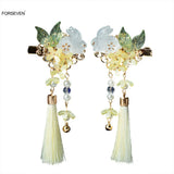 Chinese Hairpins Side Clips Yellow Flower Hairclips Rabbit Headpiece Tassel