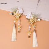 Chinese Hairpins Side Clips Yellow Flower Hairclips Rabbit Headpiece Tassel